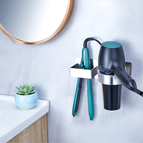 YYBO Fönhalter Ohne Bohren, Glätteisen Halterung, Föhn Halterung für Haartrockner und Glätteisen, Föhnhalter Wand, Haartrocknerhalter Wandhalterung, Selbstklebend Fönhalterung für Bad Hotel (Silber) 3