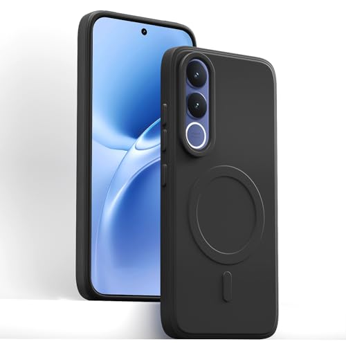 Image of Outlouders Back Cover for Vivo V70 FE 5G Soft Matte Silicone Cover with Slim Fit | Mag-Safe Logo (Not Mag-Safe Compatible) | Shockproof | Camera Protection Bumper Case (Black)