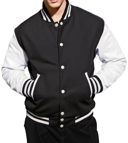Image of Men Varsity Jacket College Baseball Letterman Wool Jacket Leather Sleeves