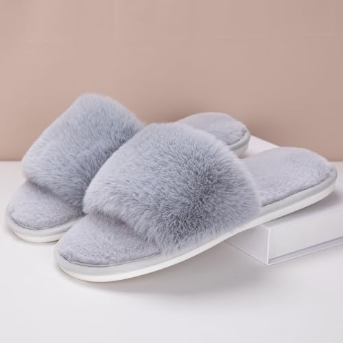 Generic Women's Fuzzy Open-Toe Slippers - One Size, Lightweight, Non-Slip, Ideal Gift for Women3