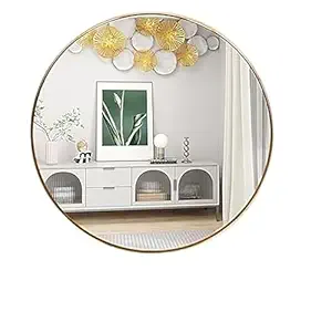 THING MAKER 14 inch Wall Mirrors Modern Design Gold Brass Metal Round Mirror for Bathroom, Wall Mounted/Decor, Vanity, Living Room, Bedroom, Framed