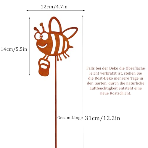 Ljevandria Gartenstecker Biene Rost Gartendeko für draußen wetterfest Metall Bienen Blumenstecker Bee Roststecker Gartenfiguren Outdoor Ostern deko für Garten Balkon Blumentopf