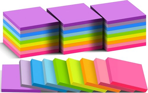 (36 Pads) Sticky Notes 76 mm x 76 mm Post 9 Bright Colors Self-Stick Note Pads it Strong Adhesive Easy to Post for Home Office Notebook