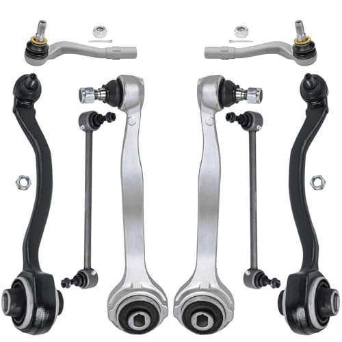 Image of Detroit Axle - 8pc Front End Kit for Mercedes-Benz C320 C240 C280 CLK320 CLK500 CLK350, 4 Lower Forward Rearward Control Arms with Ball Joints 2 Outer Tie Rods 2 Stabilizer Sway Bars Replacement