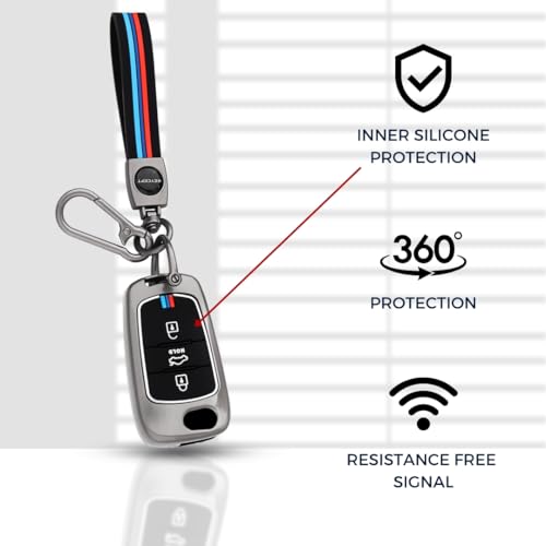 Image of KEYCEPT Metal Alloy Key Cover Compatible with Hyun-dai i10, i20 Old 3 Button Flip Key with Keychain (Long Keychain).