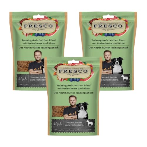 Fresco Trainingsknöchelchen Pferd mit Preiselbeere & Birne | 3er Pack | 3 x 150 g | Ergänzungsfuttermittel für Hunde | Zum Training oder als Belohnung zwischendurch | Ohne künstliche Zusätze