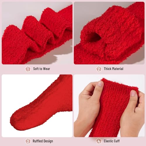 Image of Moon Wood Womens Thigh High Socks Long Soft Warm Leg Warmers Fuzzy Over Knee High Stockings Coral Fleece Plush Socks