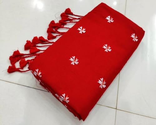 Image of Women's Floral Embroidered Handloom Pure Cotton Saree