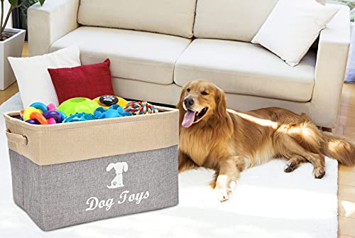 Morezi Dog Toy Box Puppy Baskets Storage Small Collapsible pet Toys bin with Handles, Perfect for Collect pet chew Rope, Blankets, leashes and Diaper - Dog - Beige Gray
