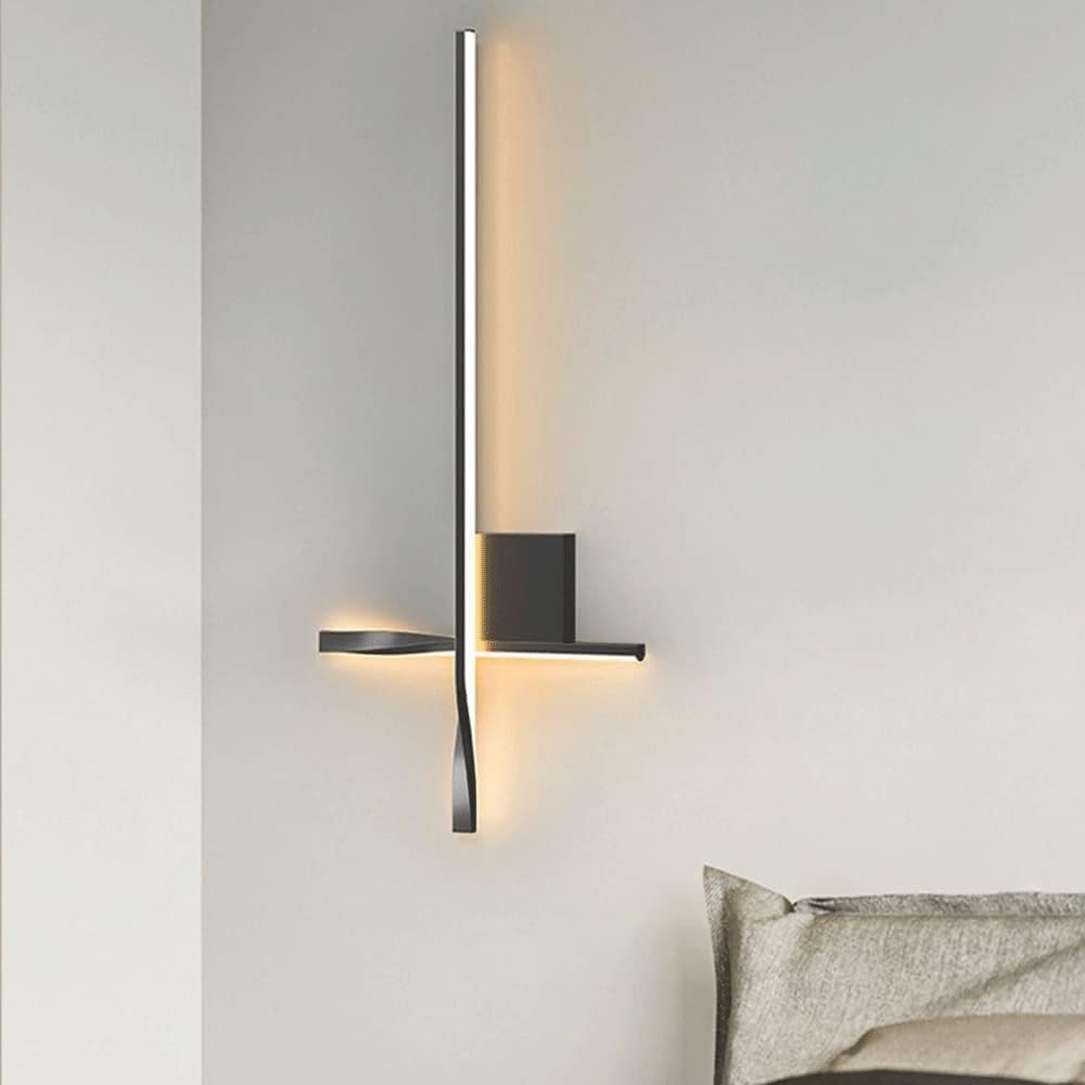 Nowoczesna dekoracyjna lampa ścienna LED do sypialni - liniowa lampa ścienna w kształcie krzyża, długa metalowa lampa z akrylowym kloszem