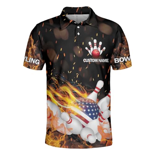 Custom Bowling Shirts, Flame Bowling Polo Shirts, Personalized Team Bowlers Jersey Short Sleeve Button Down. Fire Bowling Uniform, Gowling Jersey Gift for Bowl2