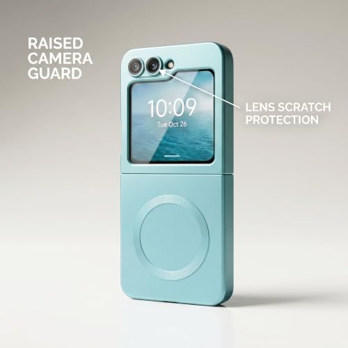 Image of amazon basics Premium Mag-Safe Case for Samsung Galaxy Z Flip 5 | Shockproof & Anti-Scratch Cover | Soft Silicone with Wireless Charging | Camera Lens Guard - Blue