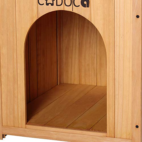 CADOCA® Tierhaus FSC®-Zertifiziert Kiefer 65x55x54cm 2-stöckig Treppe Sonnenterrasse Katzenhaus Katzenhütte Hundehütte Katzenvilla Lodge Balkon