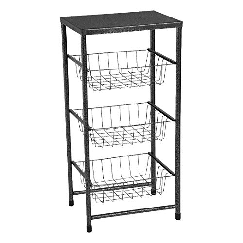 Fruteira de Chão Para Cozinha 3 Andares Cesto Textura Plus, MetalCromo