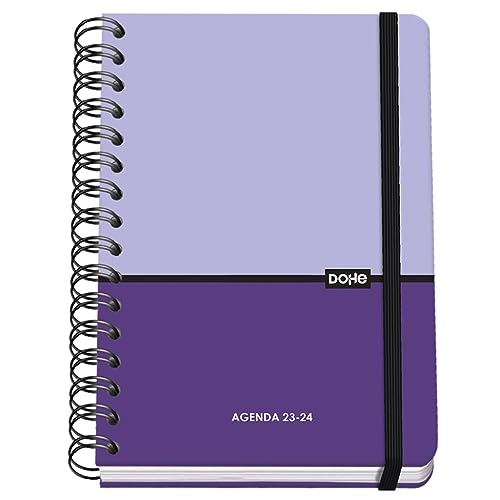 Dohe - Agenda Escolar - Septiembre 2023 A Junio 2024 - Semana Vista - Tamaño 15X21 Cm (A5) - Bilingüe: Español E Inglés - Material Escolar - Color Morado - Duo