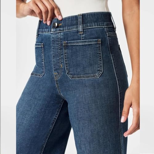 Oprah's Favorite Women's High Waisted Tummy Control Sailor Wide Leg Trouser Cropped Wide Leg Baggy Stretchy Denim Jean2