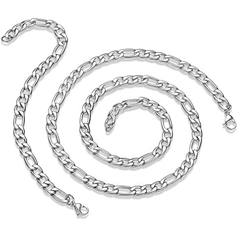 West Coast Jewelry Men's Stainless Steel 8mm High Polished 24" Figaro Chain Necklace And 8" Bracelet Set Cover