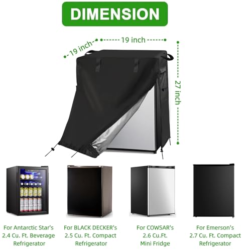 Image of Mini Refrigerator Cover for Most 2.5 /2.7 Cu Ft Compact Beverage Fridge | 19x19x27,Waterproof Dustproof Heavy Duty Oxford Fabric,for Most 2.5- 2.7 Cubic Feet Small Wine Freezer for Outside