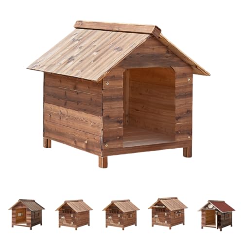 SJGEIDM木製犬小屋、屋外ペットハウス、換気用の複数の窓、防風、防雨、日焼け防止、耐腐食性、組み立て簡単、休憩エリア、小型および中型犬に最適、安定した構造、広いスペース、完全に洗える、すべての季節に適しています (ドアも窓もない,Sサイズ 10斤 長さ