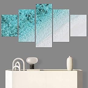 SIGNWIN 5 Panel Canvas Wall Art Beach Blue...