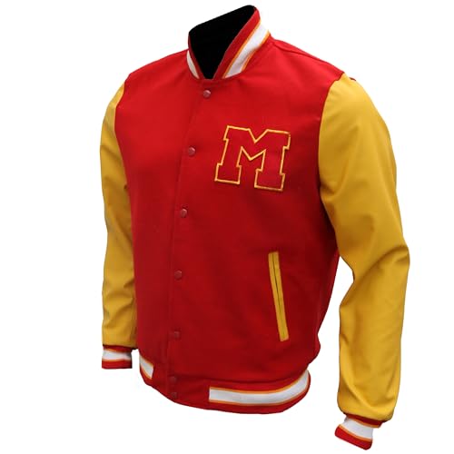 The Jasperz Thriler Red & Yellow M Logo Varsity Letterman Bomber Jacket - Wool and Faux Leather Bomber Jacket3