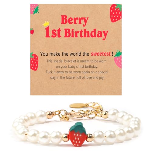 1st Birthday Girl Gifts, Berry First Birthday Decor 1 Year Old Girl Gifts Strawberry Decorations Bracelet for Girls Granddaughter Daughter Niece