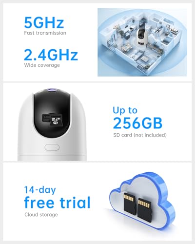 Image of JOOAN Security Camera Outdoor 2 Cams in 1 HD2Kx2 5G /2.4G Dual WiFi Auto Tracking 360View,IP66 Waterproof 3 Night Vsion Modes 24 /7 Recording,Cloud /Card Storage,Corded Power Dual Lens WiFi /Wired