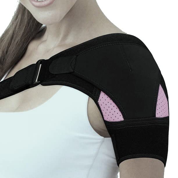 Image of TIMA Shoulder Brace for Women & Men - Pain Relief for Torn Rotator Cuff, Support and Compression - Sleeve Wrap for Shoulder Stability and Recovery - Fits Left and Right Arm (Pink)