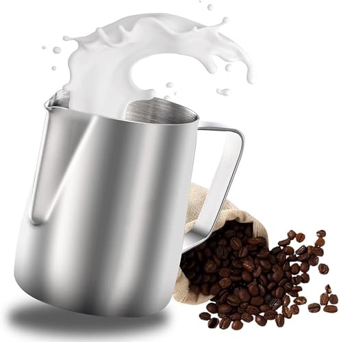 Wrobic Jarra de leche de acero inoxidable, 400 ml, para capuchino y latté, escala en relieve, mate