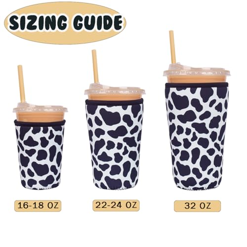 Image of Reusable Insulated Neoprene Iced Coffee Cup Sleeve, Durable Drink Sleeve for Cold Beverages, Beverage Holder for Iced Coffee (Cowprint Chic)