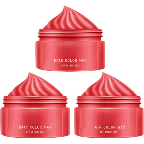 Cera temporal para el cabello, cera para peinar el cabello para un aspecto creativo, ideal para fiestas y festivales, añade color y textura personalizados, fácil de aplicar y estilo (rojo, 3 piezas)