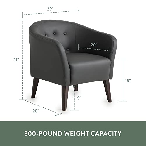 Edenbrook Collins Button Tufted Barrel Wood Legs – Upholstered Tub Chair For Living Room, Grey Faux Leather #TOP1