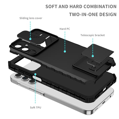 Image of ShieldTech Back Cover Case for Samsung Galaxy A36 5G | Sliding Camera Shield | Stereoscopic Stand | Shockproof 360 Protection | PC + TPU Hybrid Mobile Phone Case for Samsung Galaxy A36 5G | Black