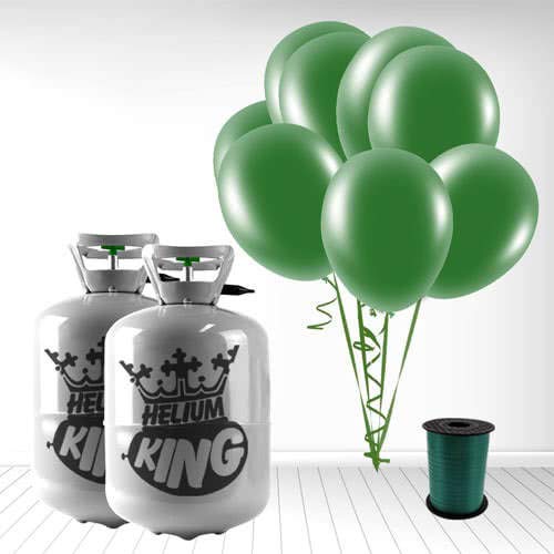 Disposable Helium Gas Cylinder with 30 Balloons and Curling Ribbon included (Forest Green, Pack of 2) — image 1