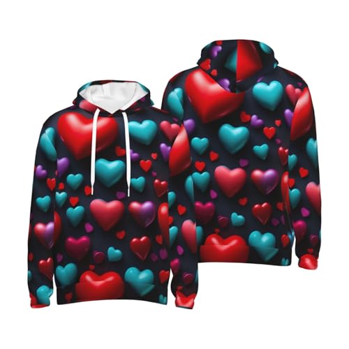 Sweat à capuche hommes cordon serrage pull manches longues imprimé cœur rouge décontracté - 7
