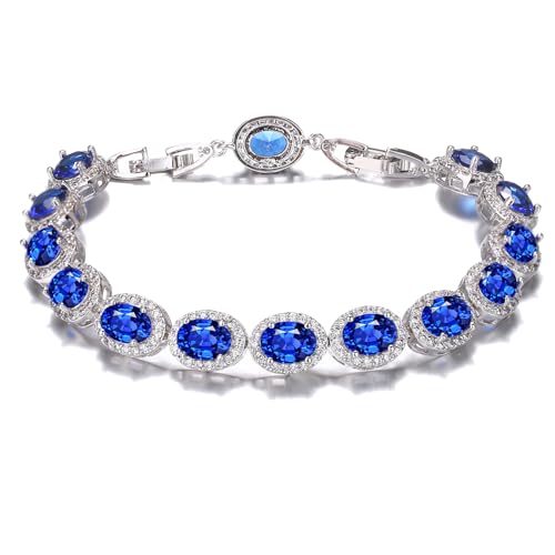 Hermosa Sapphire Gemstone Tennis Bracelets Classic Fashion Tennis Bracelet Adjustable Size 7-8 Inch (Sapphire)
