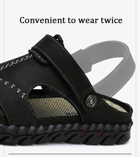Mens Leather Sandals Hollow Closed Toe Summer Outdoor Casual Beach Shoes4