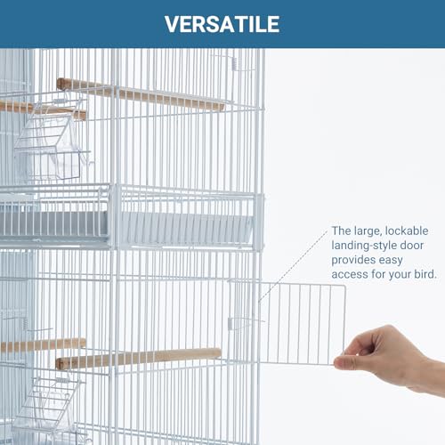 Image of Extra Large Bird Cage Metal Parrot Cage for Mid-Sized Parrots Cockatiels Conures Parakeets Lovebirds Budgie Finch, White