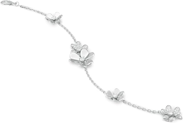JDGEMSTONE Silver Three Leaf Clover Bracelet for Girl, Silver Clover Bracelet for Girls,Sterling Silver Bracelet,5A Cubic Zircona Bracelet,Gifts for Girls