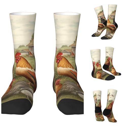 LZQPOEAS Chickens and Farm Athletic Socks Unisex Cushioned Crew Socks Hiking Running Calf Sock Soft Above Ankle Sock