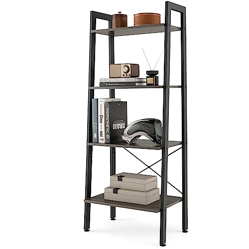 Giantex-Ladder-Shelf-4-Tier-Industrial-Bookshelf-Storage-Rack-Shelves-for-Home-and-Office-Use-Wooden-Display-Rack-with-Metal-Frame-Gray Giantex Ladder Shelf 4 Tier Industrial Bookshelf Storage Rack Shelves for Home and Office Use Wooden Display Rack with Metal Frame Gray