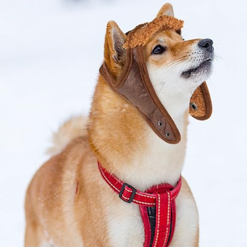 Rockreyoa Winter Warme Hundemütze mit Ohrenklappen Pilotenmütze Haustier Fliegermütze Wintermütze Hundehut Outdoor Kostümkappen für Hunde Party Fotografie Kostüm Feste Outdoor-Aktivitäten Braun L