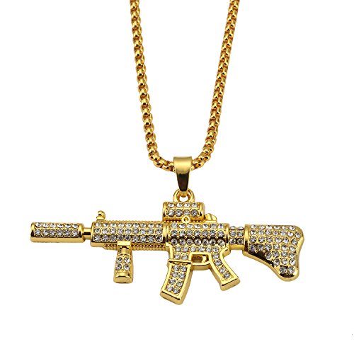Pendentif M4 Carabine plaqué or 18K, idée cadeau originale pour rappeur