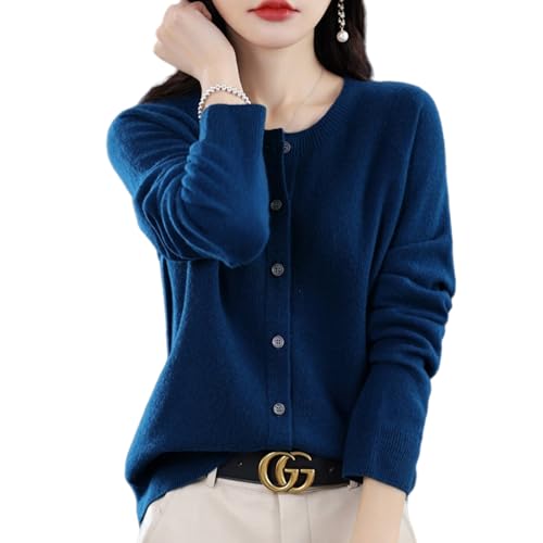 Cashmere Button Front Long Sleeve Cardigan Soft Warm Knit Elastic Jumpers,Women's Cashmere Cardigan Sweater (X-Large, Navy Blue)