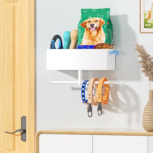 YYBO Hundegarderobe mit ablage, Hundeleinen Halterung Wand, Hunde Garderobe für Hundezubehör Hundeleine, Hundespielzeug & Halsband Aufbewahrung, Metall Schlüsselbrett (Weiß)