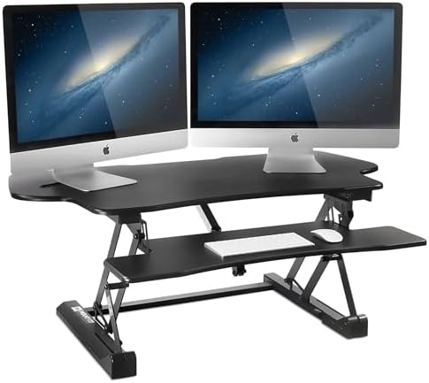 Mount-It! 48.5" Electric Standing Desk Converter for Dual Monitors, Motorized Sit Stand Electric Desk Riser with USB Port & Device Slot, Keyboard Tray, Adjustable Height Ergonomic Workstation, Black - Thumbnail 4