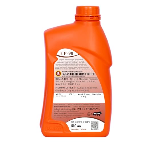 Image of PALCO EP 90 Extreme Pressure Gear Oil for Gear Box 500ml (Pack 1) | API GL 4 Gear Oil for Cars, Buses & Trucks High Performance Heavy-Duty for Smooth Transmissions, Superior Protection