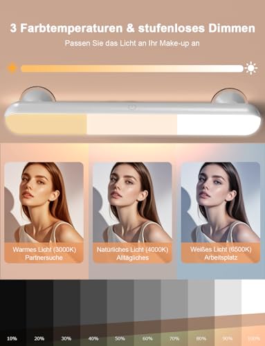 Schminktisch Licht mit aufklebbarem Saugnapf (Starke Haftkraft), Schminktisch Beleuchtung mit 5000mAh Wiederaufladbar, Dimmbar LED Schminklicht Spiegel Kabellos Lampe Make Up mit Fernbedienung Magnet