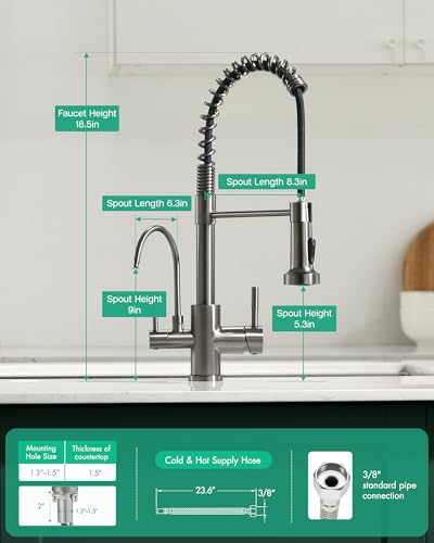 Image of GIMILI 3 in 1 Kitchen Faucet with Pull Down Sprayer Black Stainless Two Handle Kitchen Sink Faucet with Under Sink Water Filter System Reduces PFAS, PFOA /PFOS, Lead, Chlorine, Bad Taste & Odor
