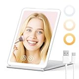 EYMUOBC Specchio Trucco con Luci LED, Luminosità Regolabile, Controllo Touch, Specchio Trucco a 3 modalità d’Illuminazione, Ricaricabile e Portatile, Ideale per Make up Bagno e Viaggio